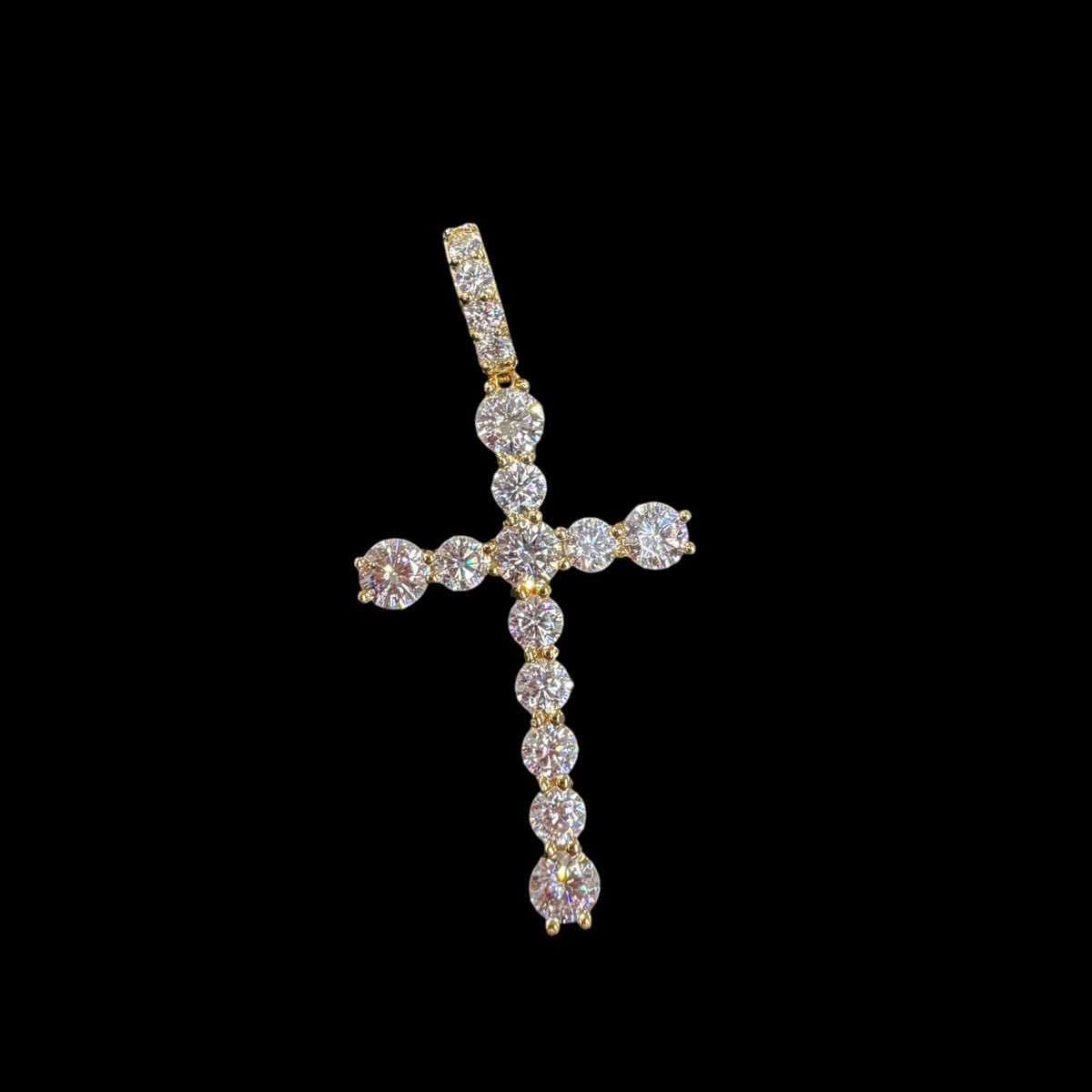 Moissanite Iced Gold Tone Cross Pendant