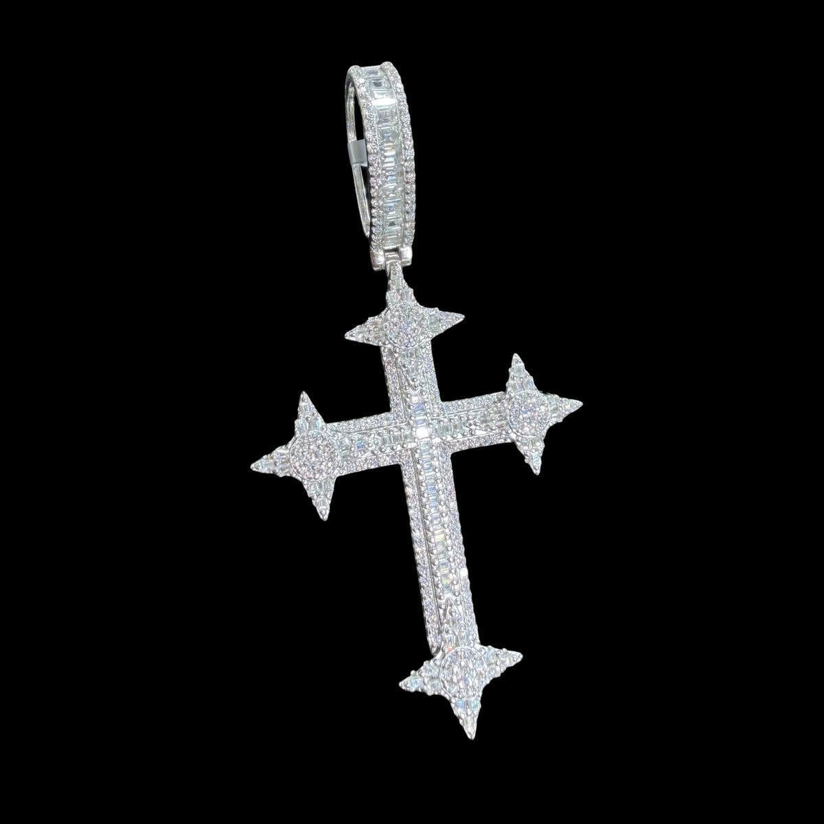 Moissanite Cross Pendant Iced Out w/Rope Chain