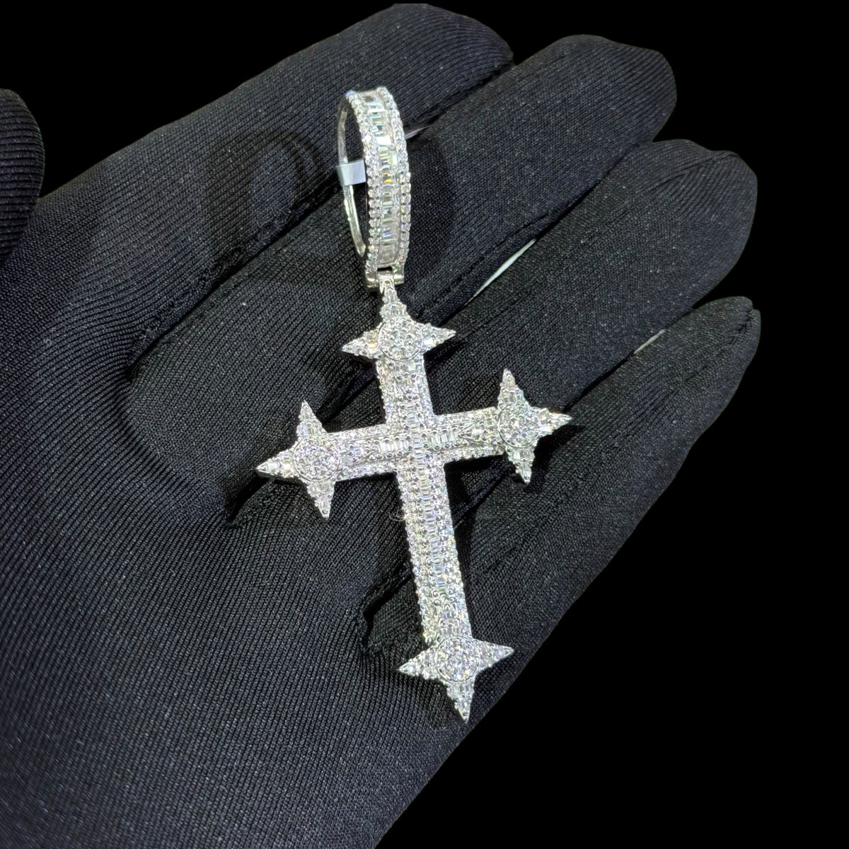 Moissanite Cross Pendant Iced Out w/Rope Chain