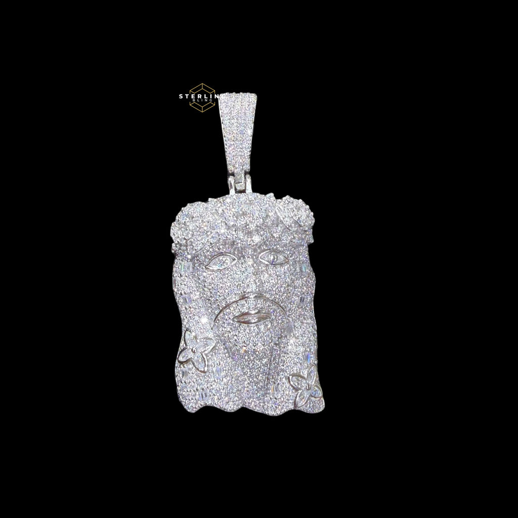 Moissanite Jesus Flower Pendant + Rope Chain
