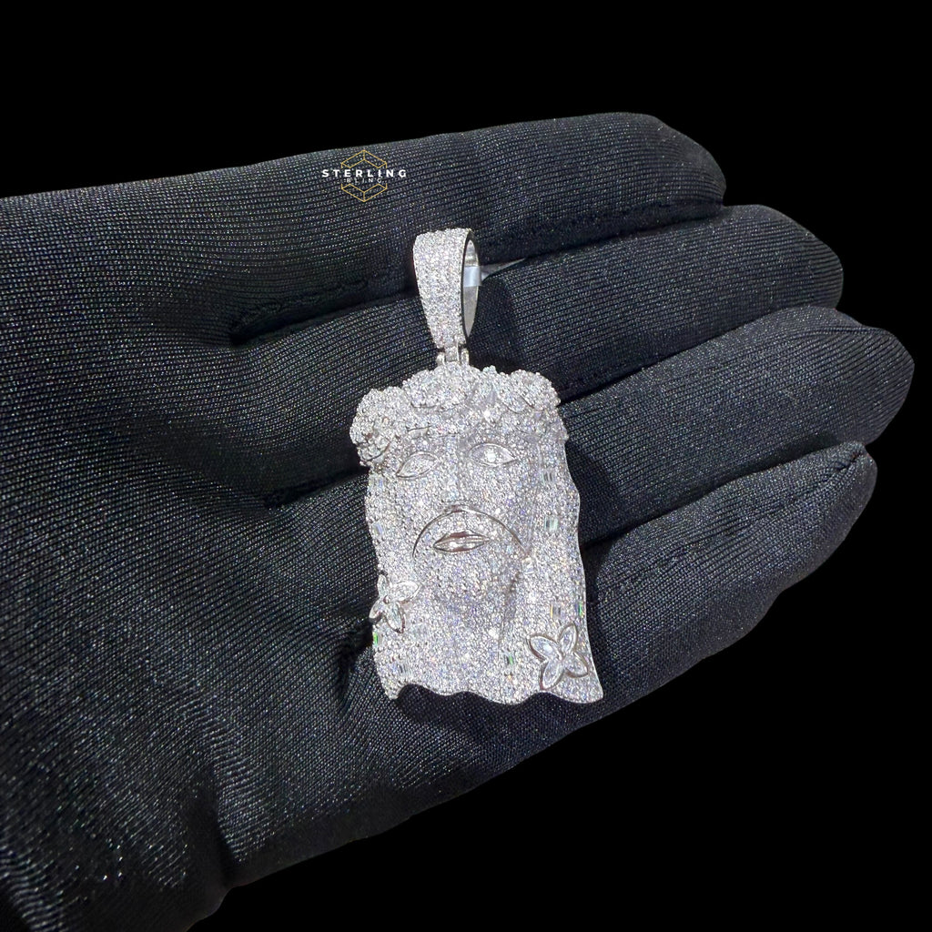 Moissanite Jesus Flower Pendant + Rope Chain