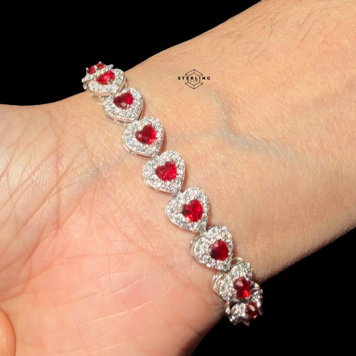 Moissanite Ruby Heart Bracelet - 7"