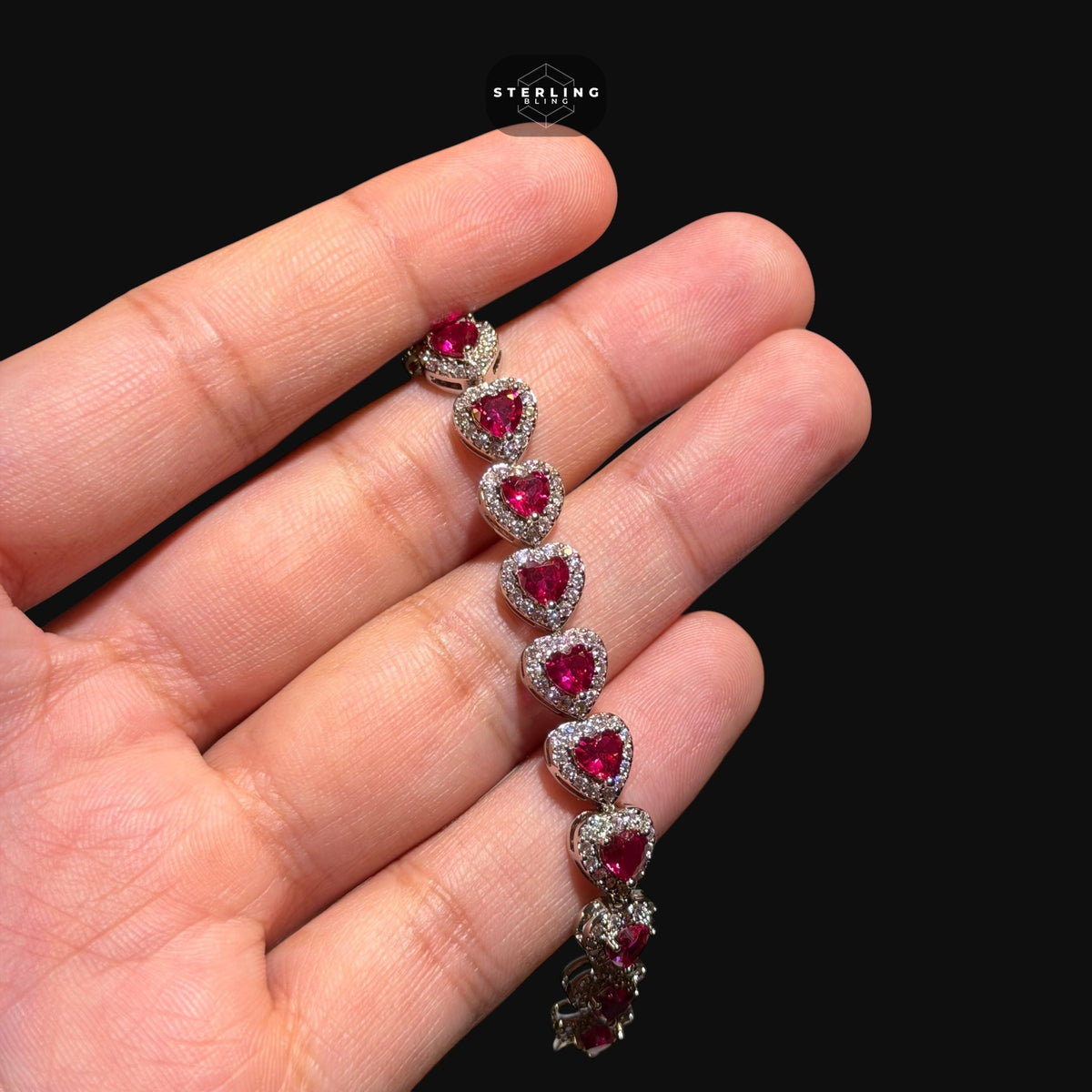 Moissanite Ruby Heart Bracelet - 7"