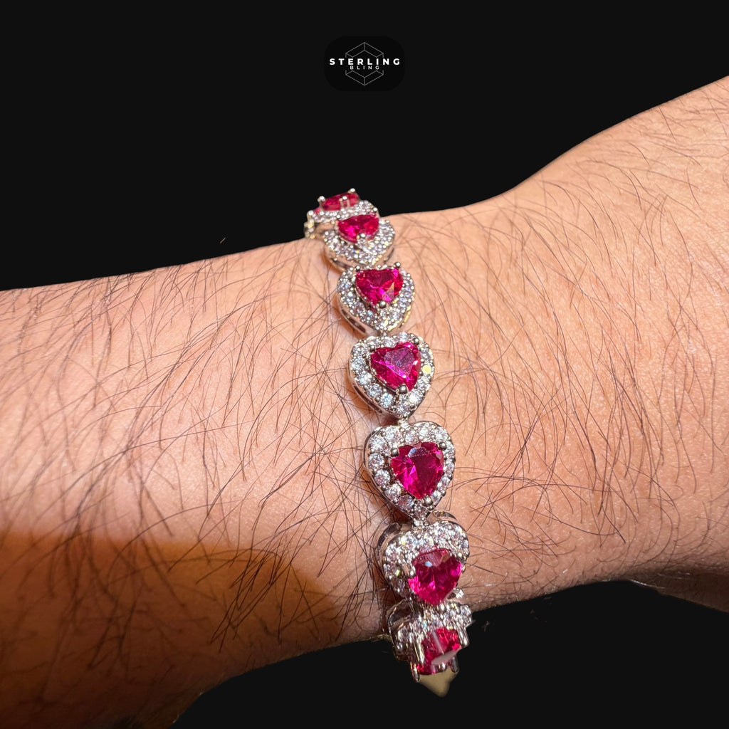 Moissanite Ruby Heart Bracelet - 7"