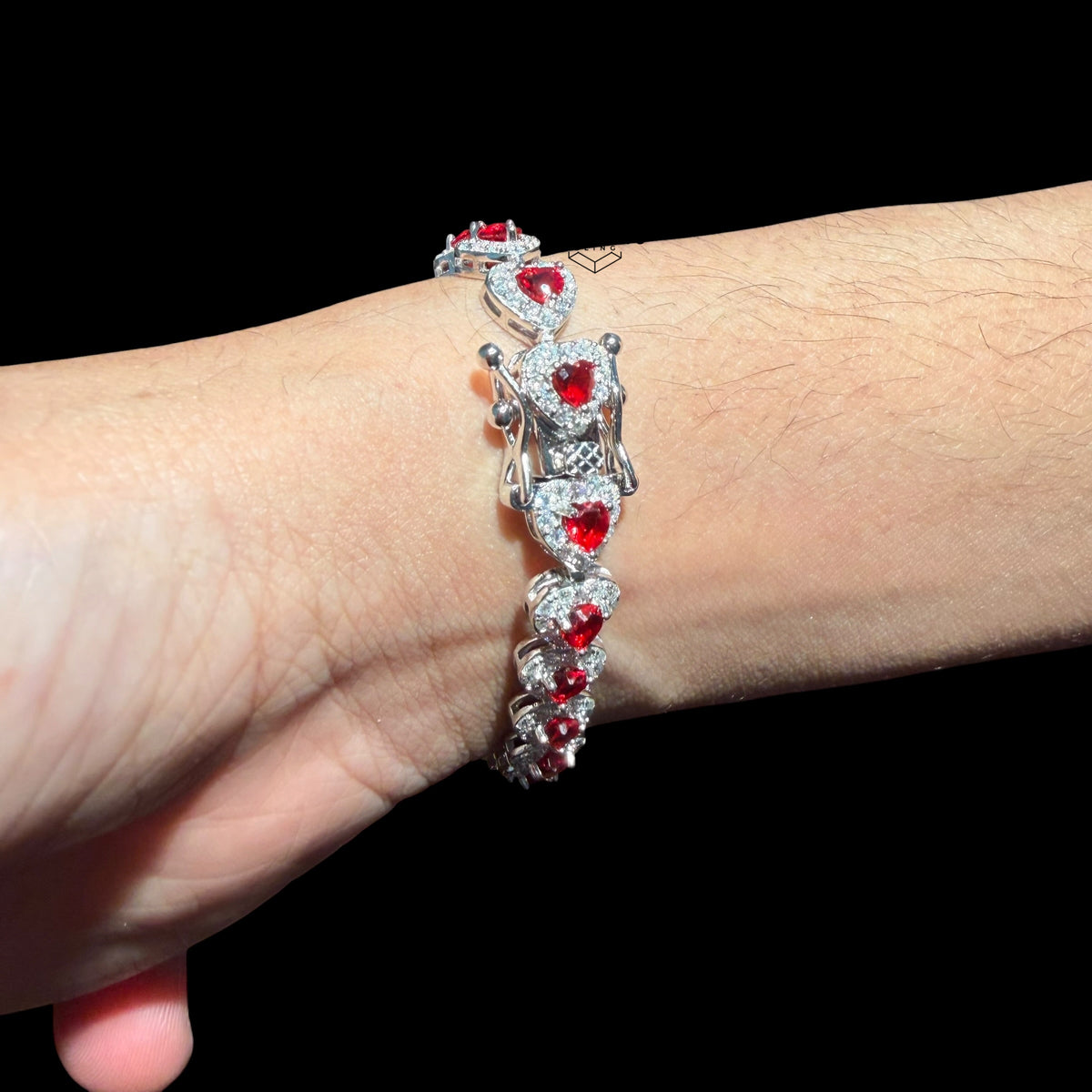 Moissanite Ruby Heart Bracelet - 7"