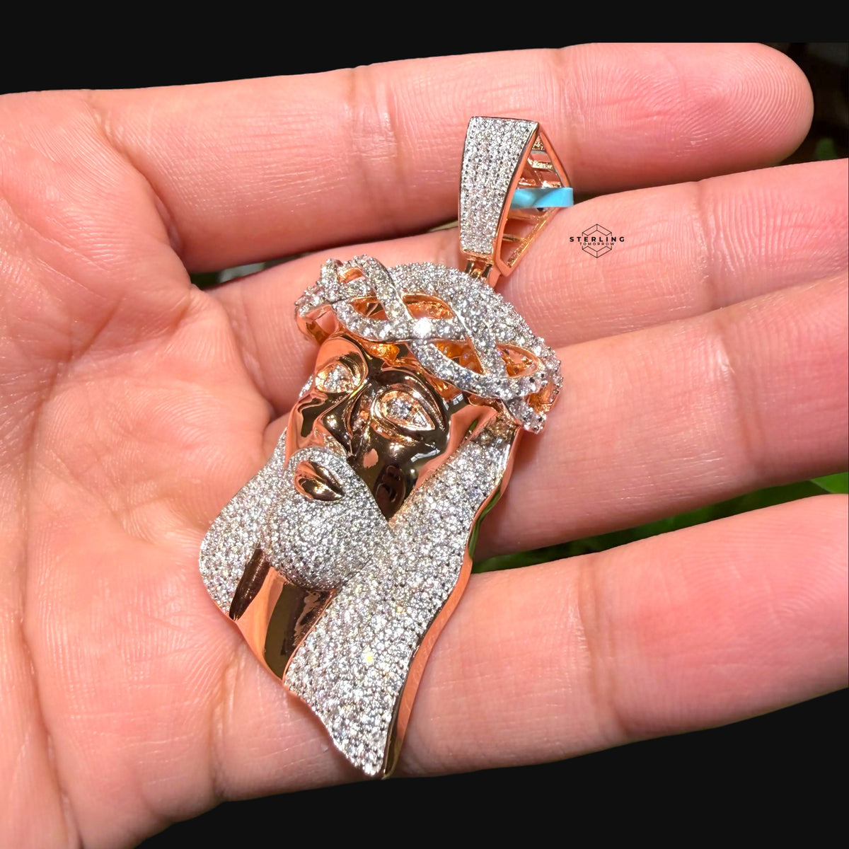 Moissanite Rose Jesus Pendant
