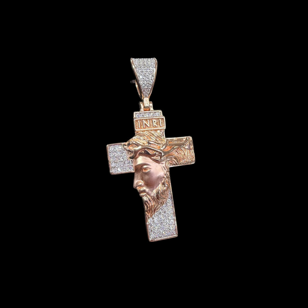 Rose Gold Moissanite Jesus Cross Pendant, Iced Out 925 Sterling Silver Hip Hop Necklace w 24" Chain