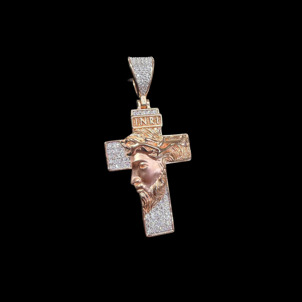 Rose Gold Moissanite Jesus Cross Pendant, Iced Out 925 Sterling Silver Hip Hop Necklace w 24" Chain