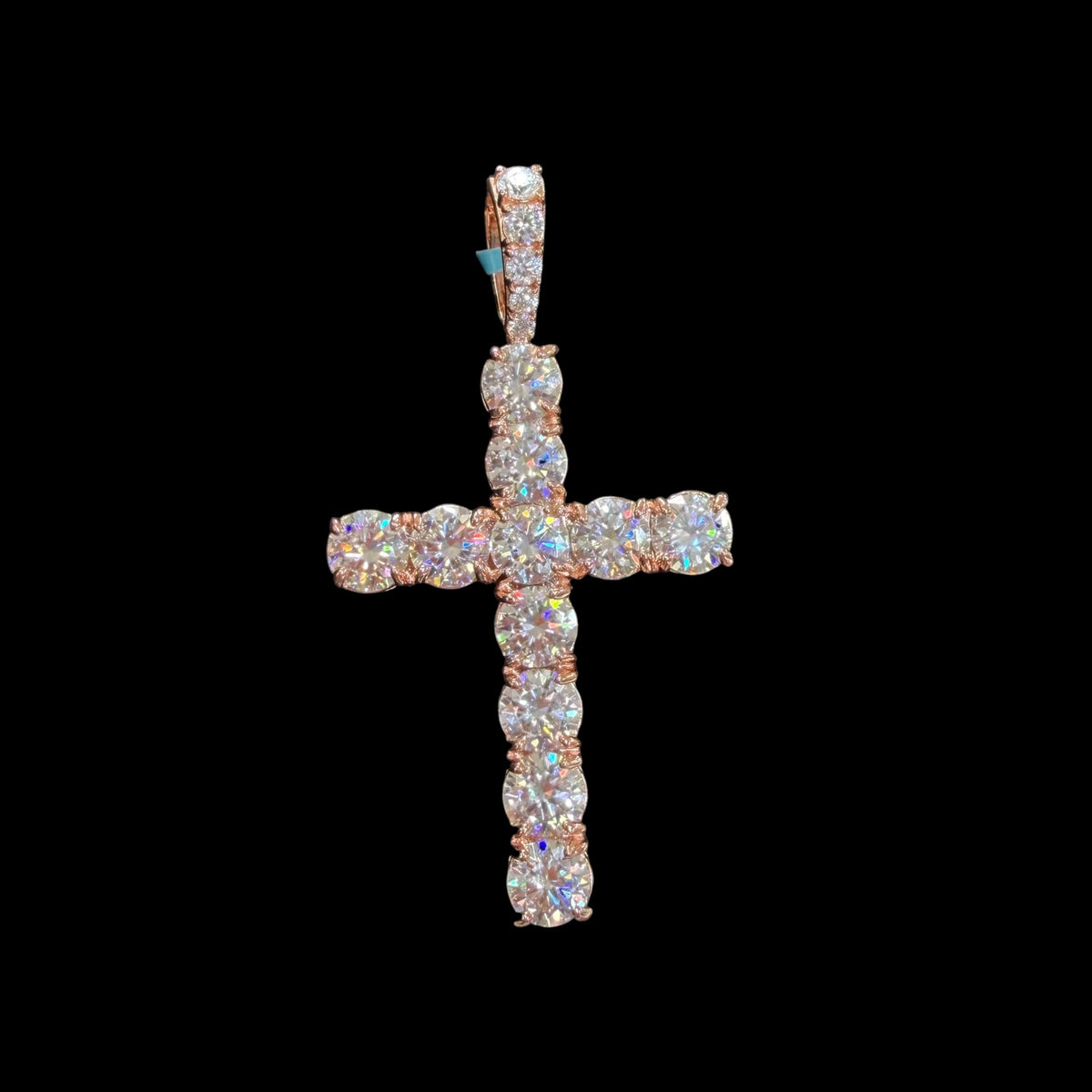 Moissanite Rose Gold Tennis Cross Pendant
