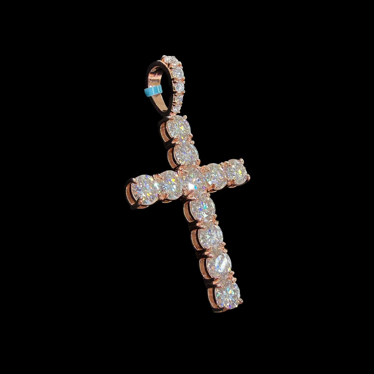 Moissanite Rose Gold Tennis Cross Pendant