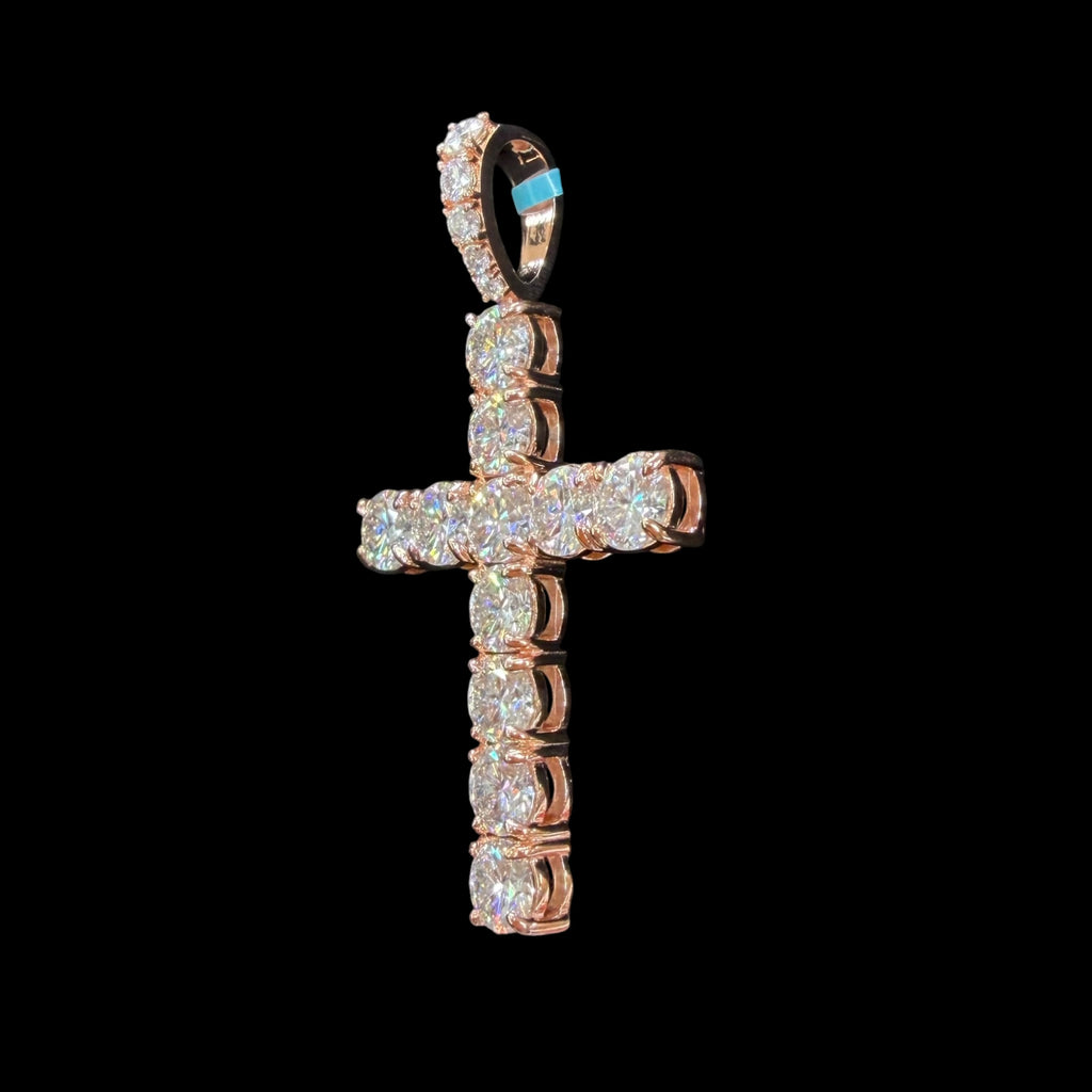 Moissanite Rose Gold Tennis Cross Pendant