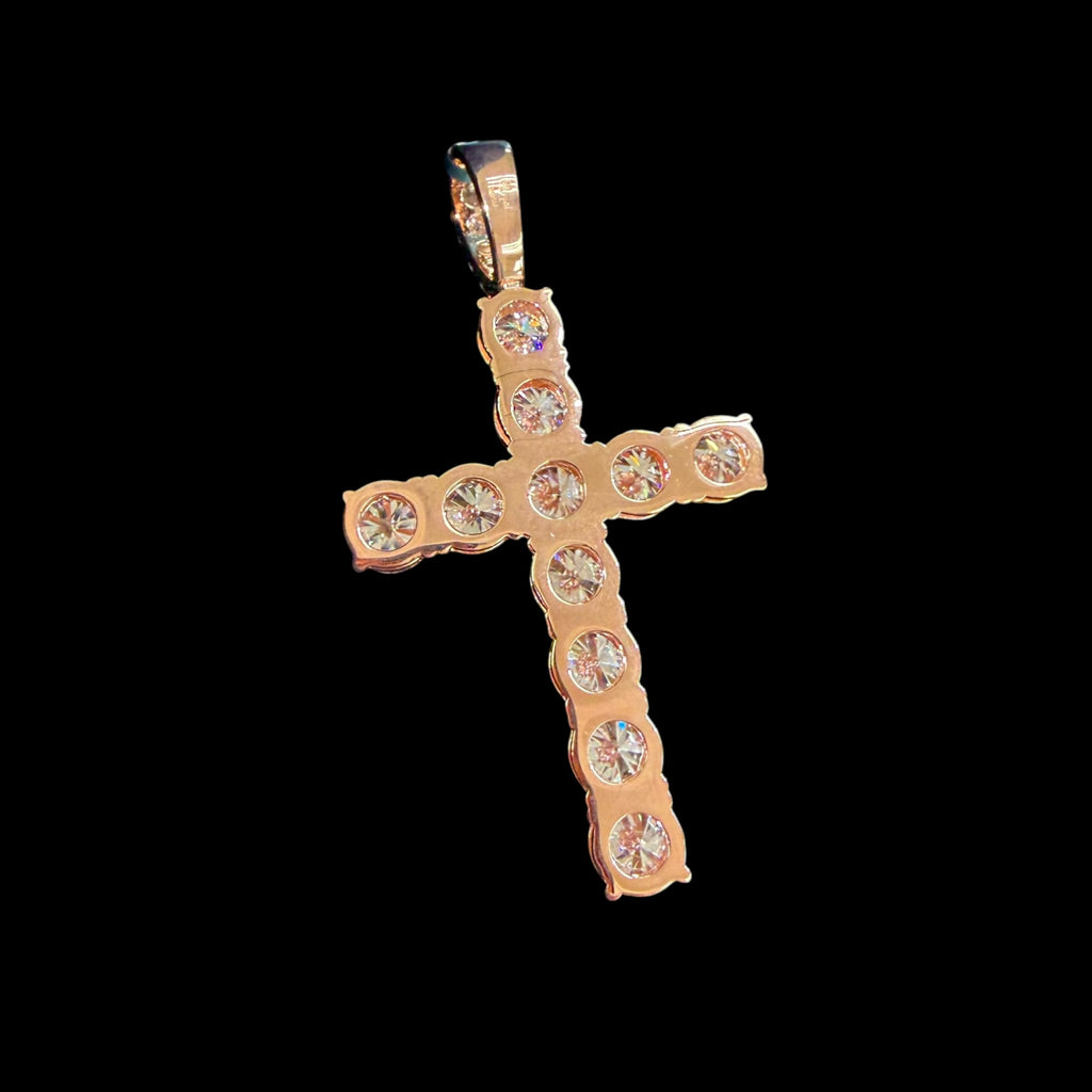 Moissanite Rose Gold Tennis Cross Pendant