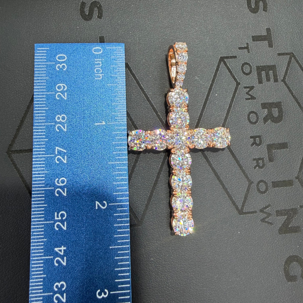Moissanite Rose Gold Tennis Cross Pendant