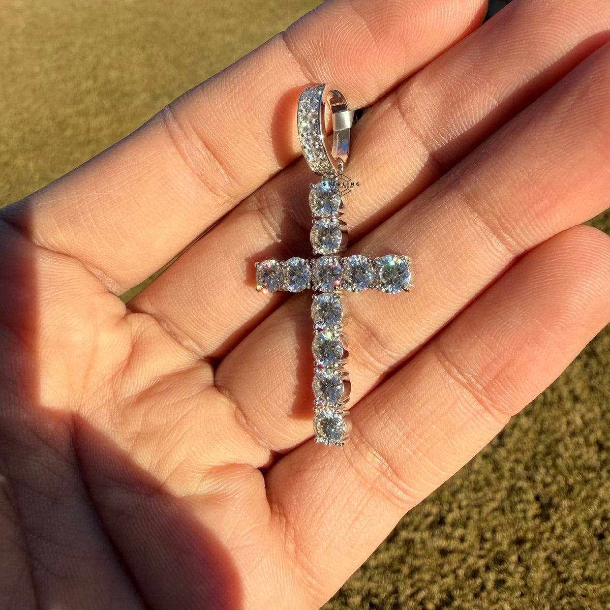 Moissanite 2" Tennis Cross Pendant