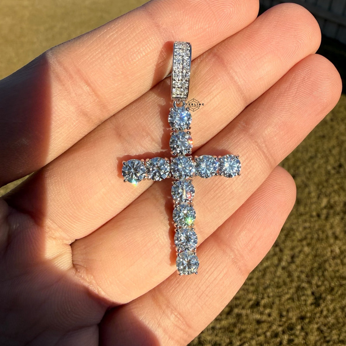 Moissanite 2" Tennis Cross Pendant