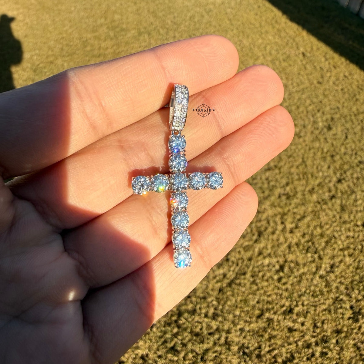 Moissanite 2" Tennis Cross Pendant