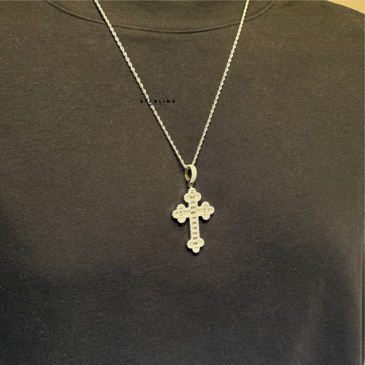 Moissanite Baguette Cross Pendant