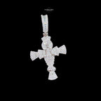 Moissanite Angel Cross Pendant 925 Sterling Silver, Iced Out Baguette Cross Necklace,