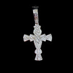 Moissanite Angel Cross Pendant 925 Sterling Silver, Iced Out Baguette Cross Necklace,