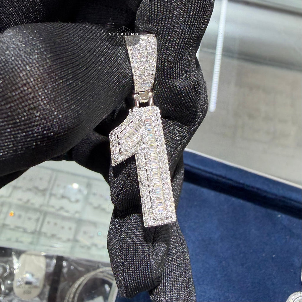 Moissanite 3D Baguette Number Charm Pendants