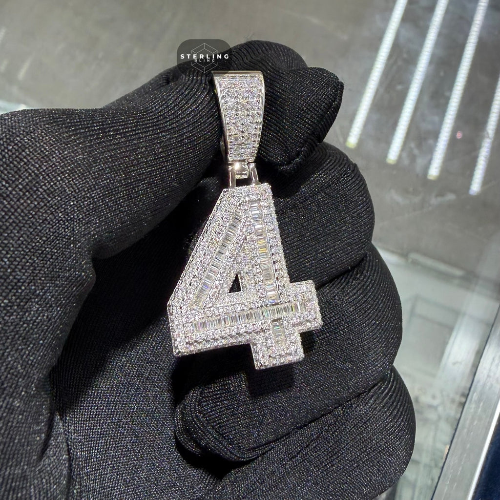 Moissanite 3D Baguette Number Charm Pendants