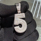 Moissanite 3D Baguette Number Charm Pendants