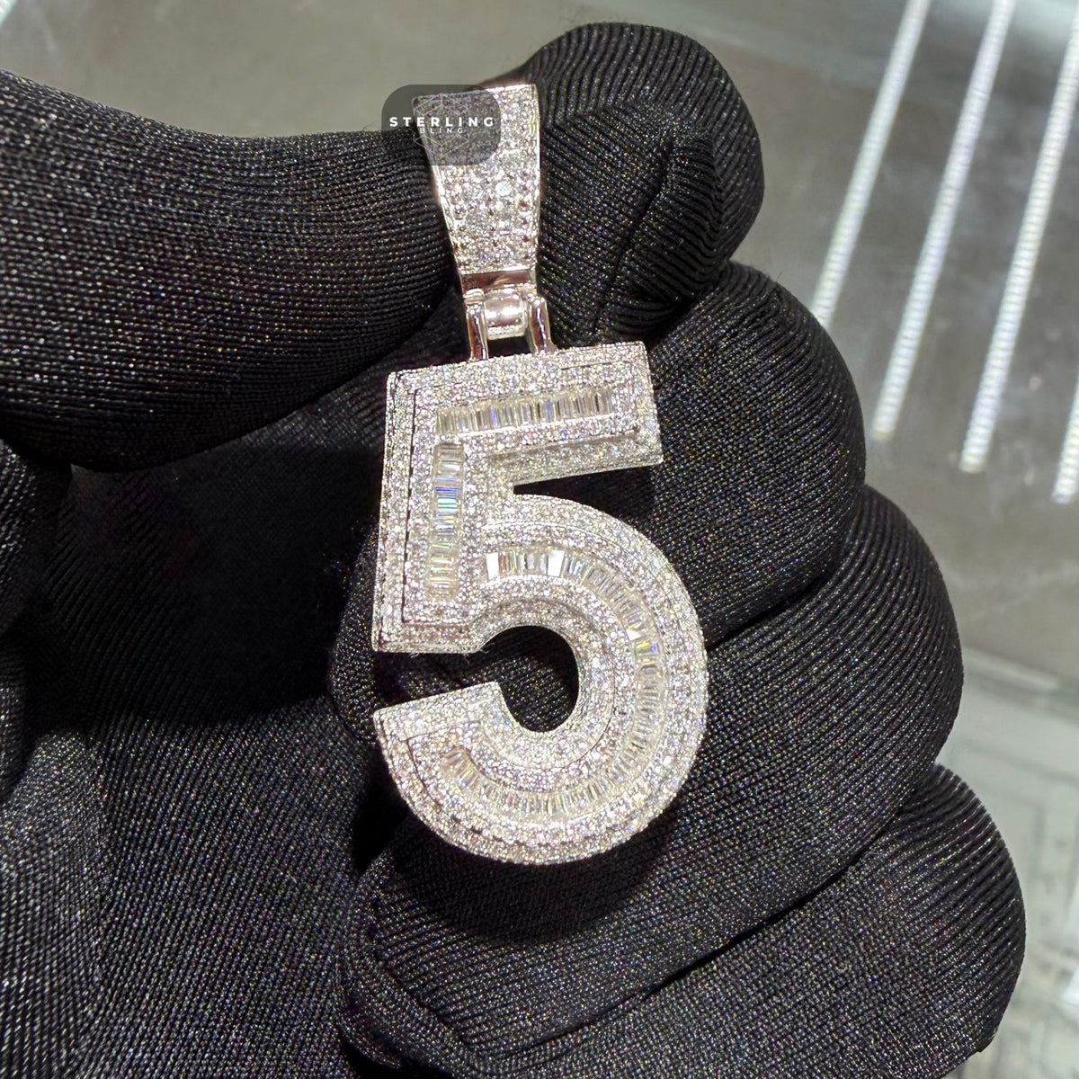 Moissanite 3D Baguette Number Charm Pendants