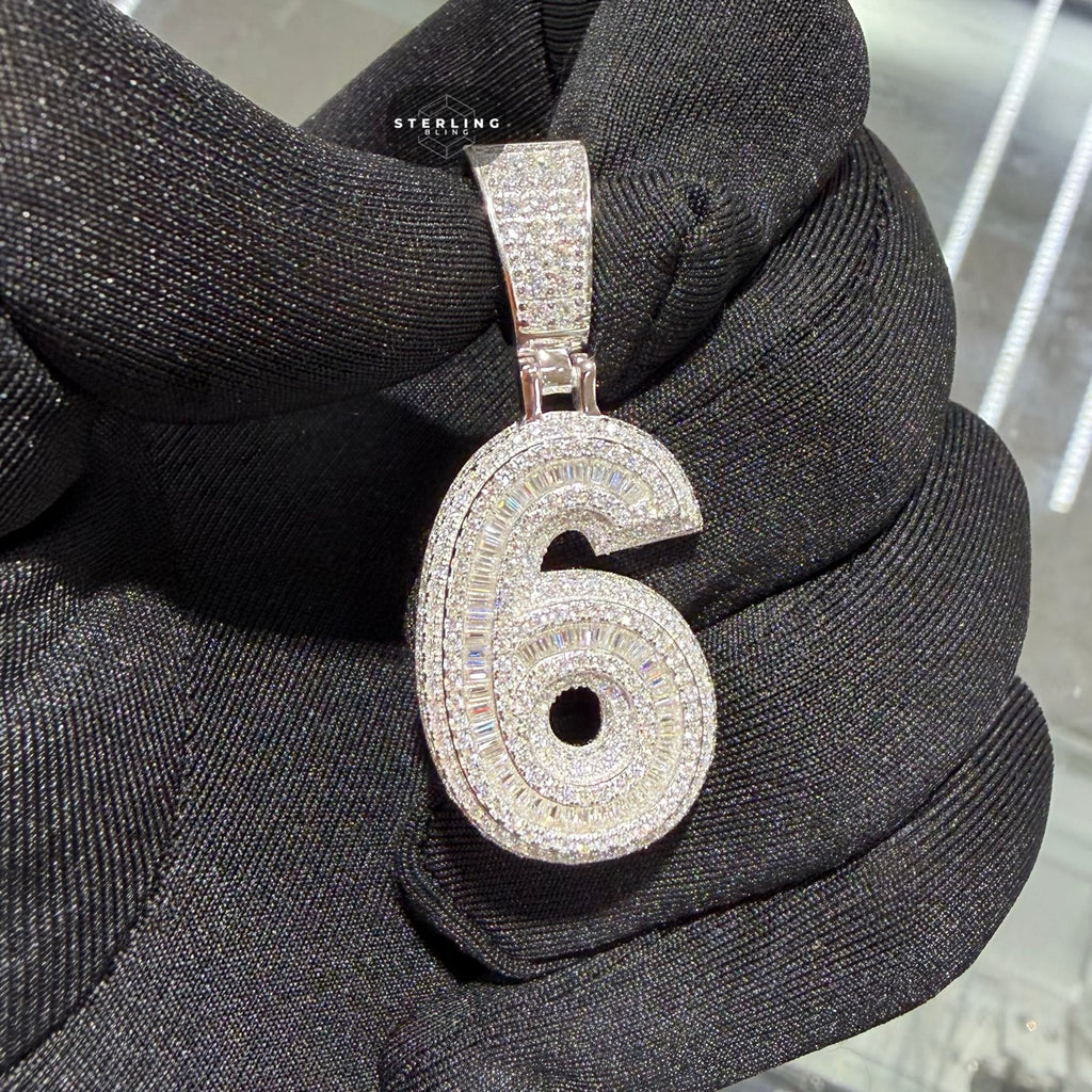 Moissanite 3D Baguette Number Charm Pendants