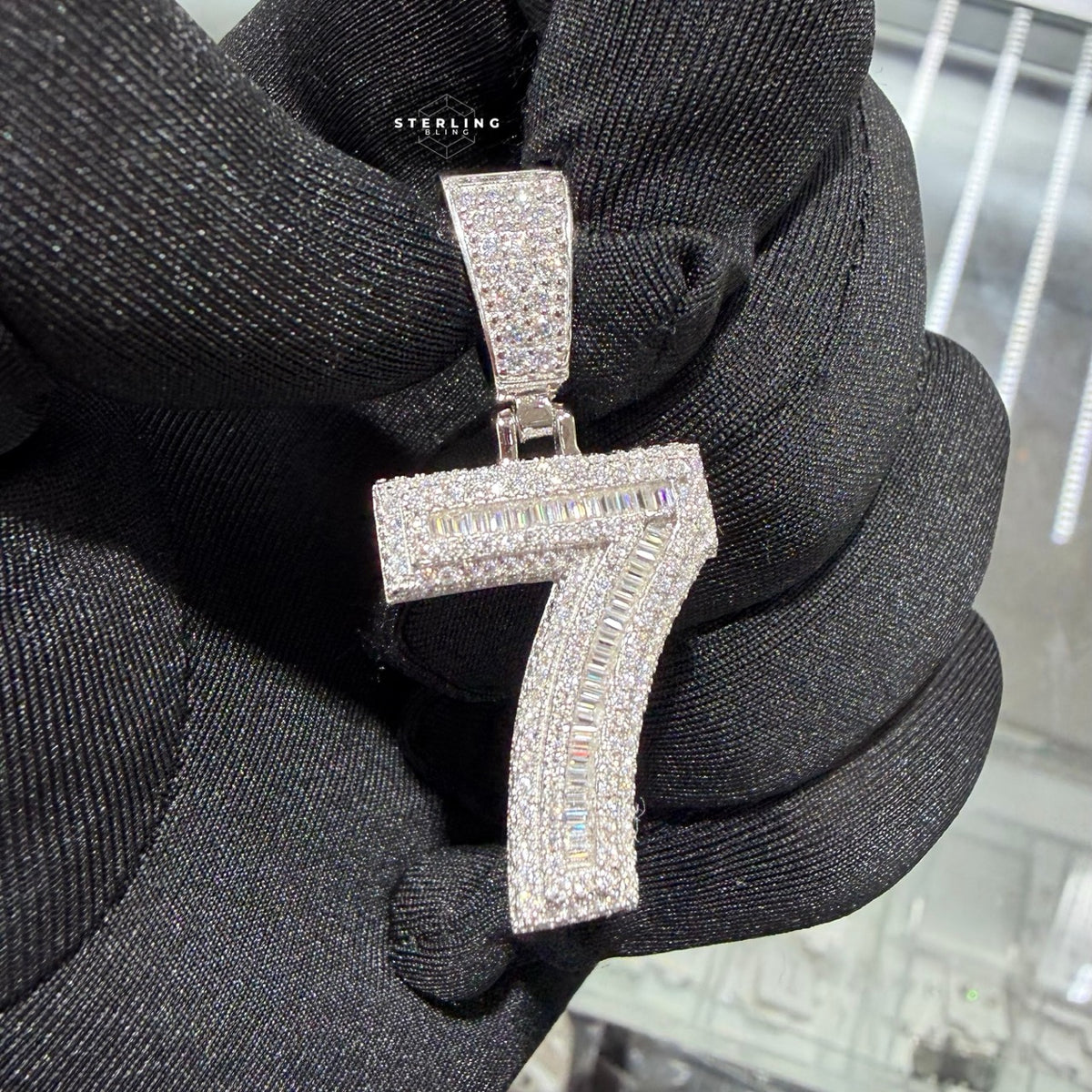 Moissanite 3D Baguette Number Charm Pendants