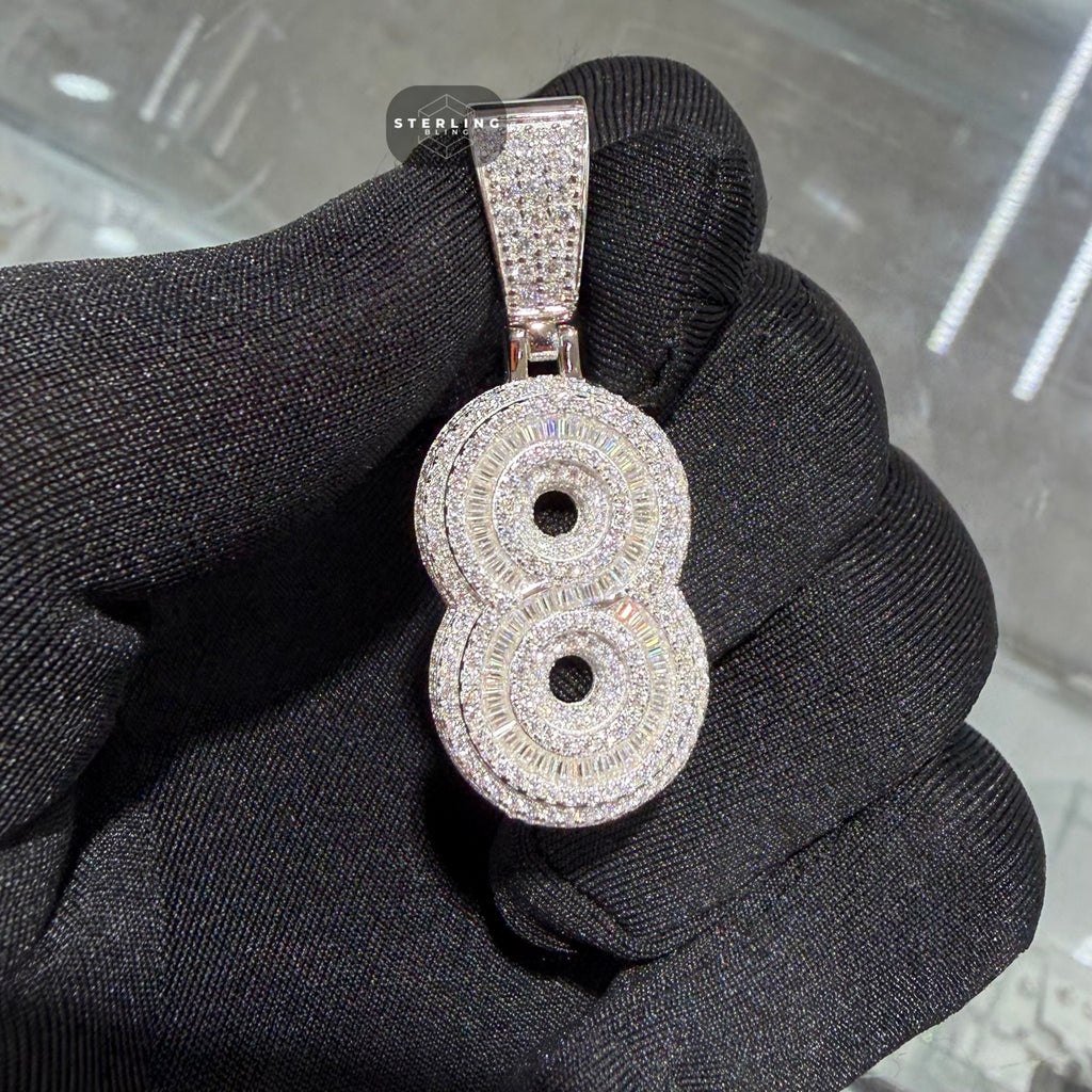 Moissanite 3D Baguette Number Charm Pendants