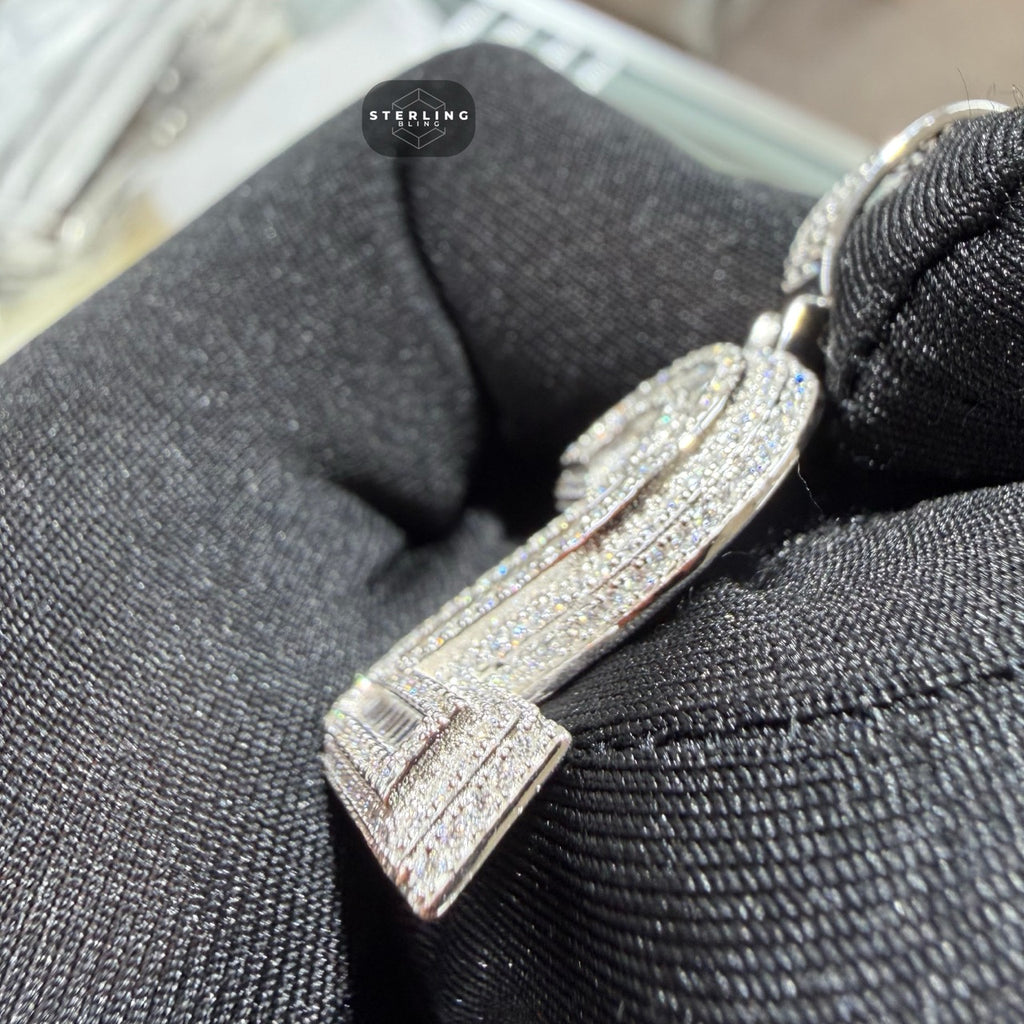Moissanite 3D Baguette Number Charm Pendants
