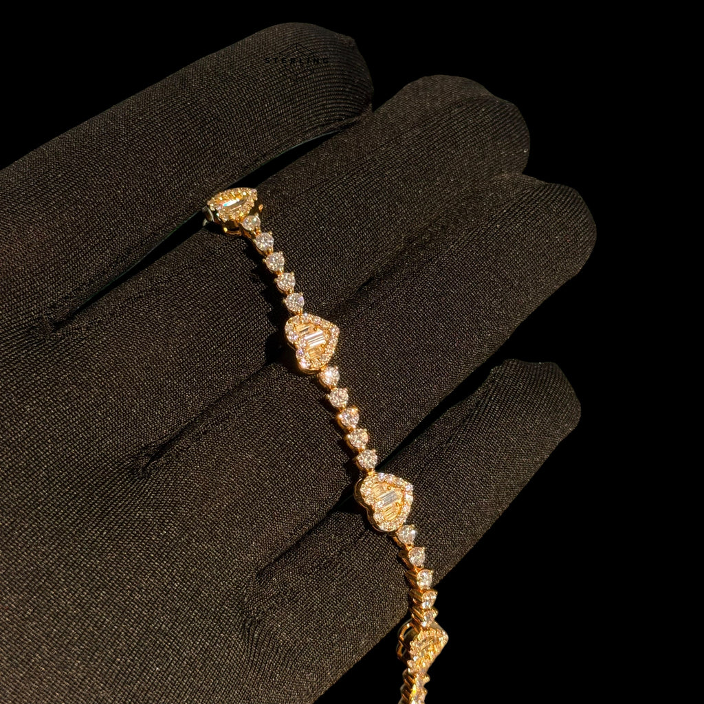 Gold Moissanite Tennis Bracelet 925 Silver Baguette Heart Bracelet Gift for Her