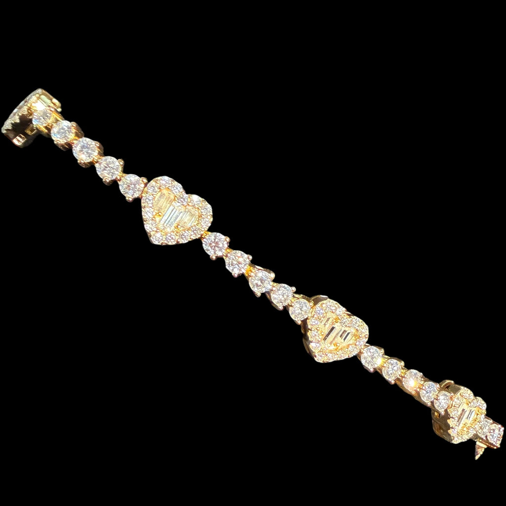 Gold Moissanite Tennis Bracelet 925 Silver Baguette Heart Bracelet Gift for Her