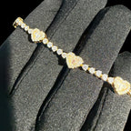 Gold Moissanite Tennis Bracelet 925 Silver Baguette Heart Bracelet Gift for Her