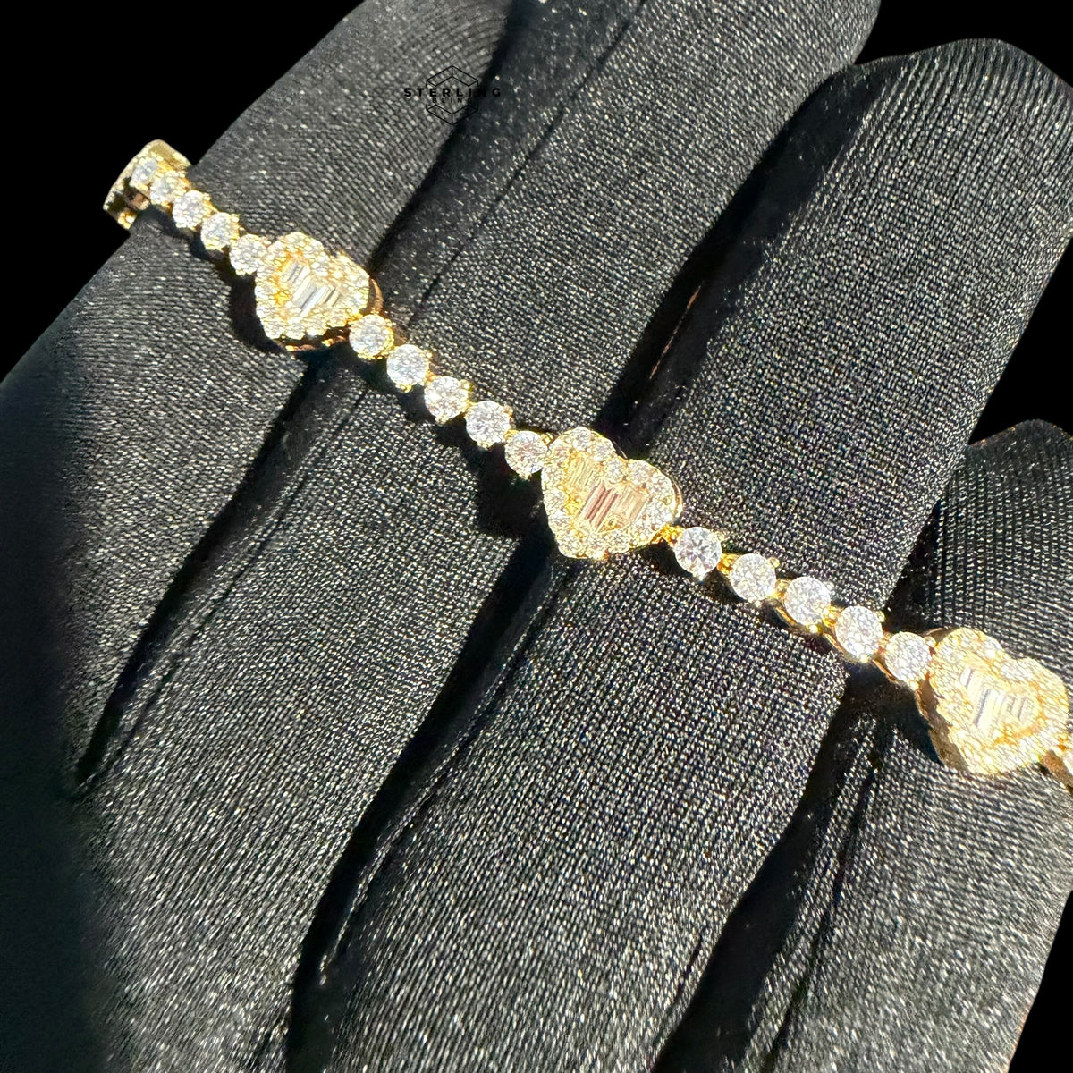Gold Moissanite Tennis Bracelet 925 Silver Baguette Heart Bracelet Gift for Her