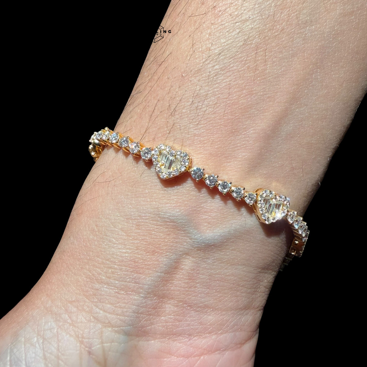 Gold Moissanite Tennis Bracelet 925 Silver Baguette Heart Bracelet Gift for Her