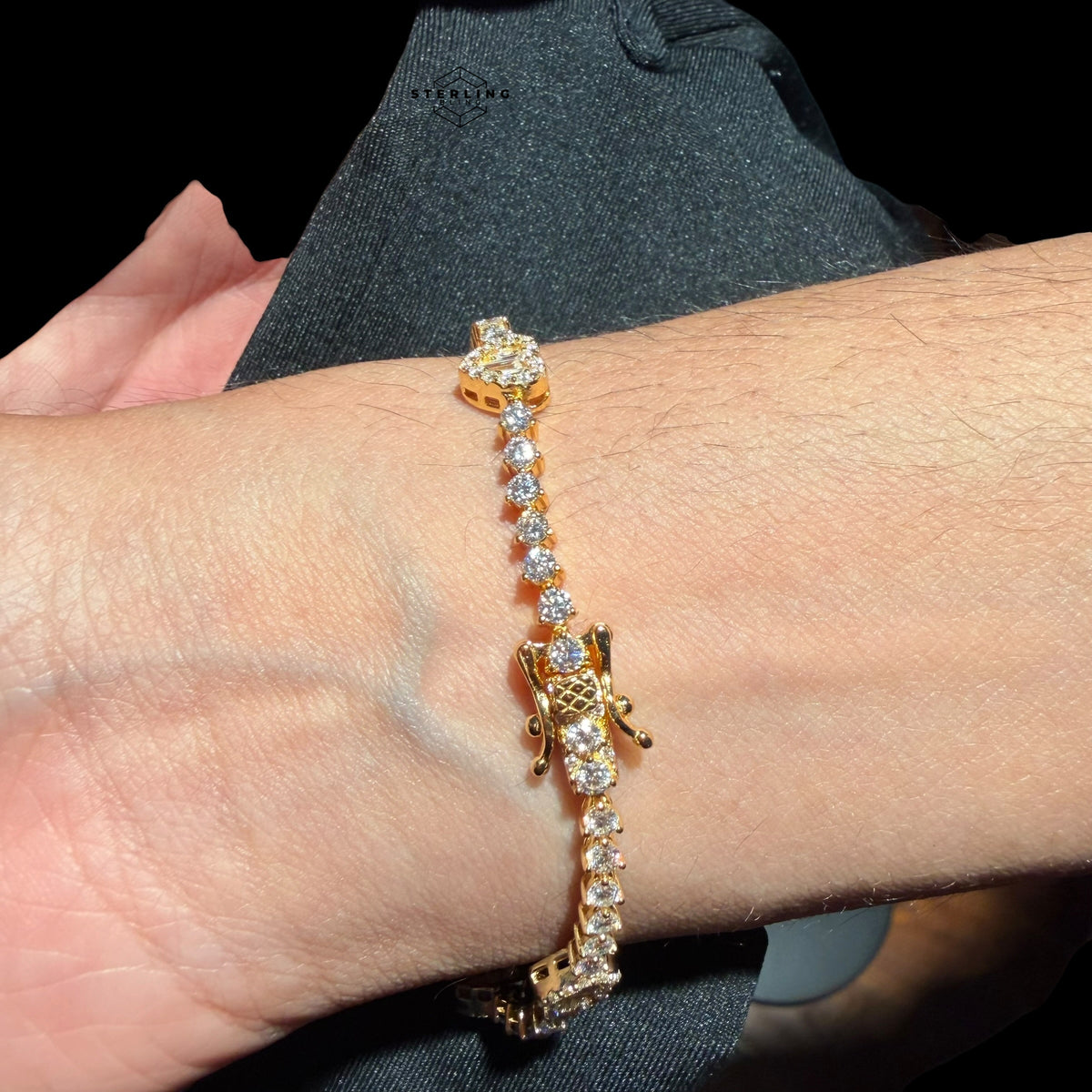 Gold Moissanite Tennis Bracelet 925 Silver Baguette Heart Bracelet Gift for Her