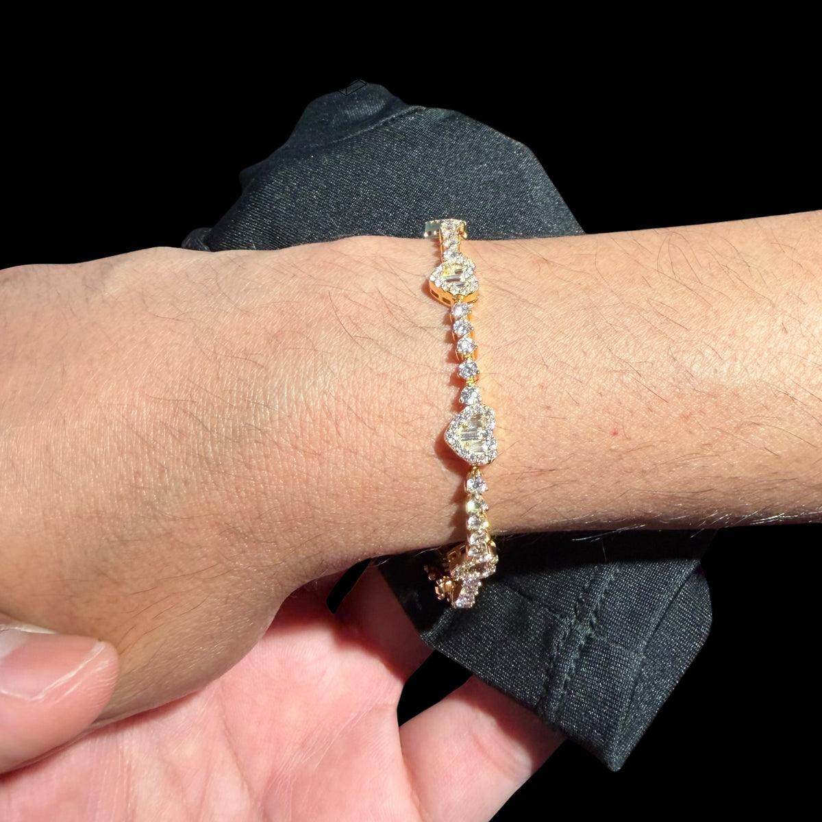 Gold Moissanite Tennis Bracelet 925 Silver Baguette Heart Bracelet Gift for Her