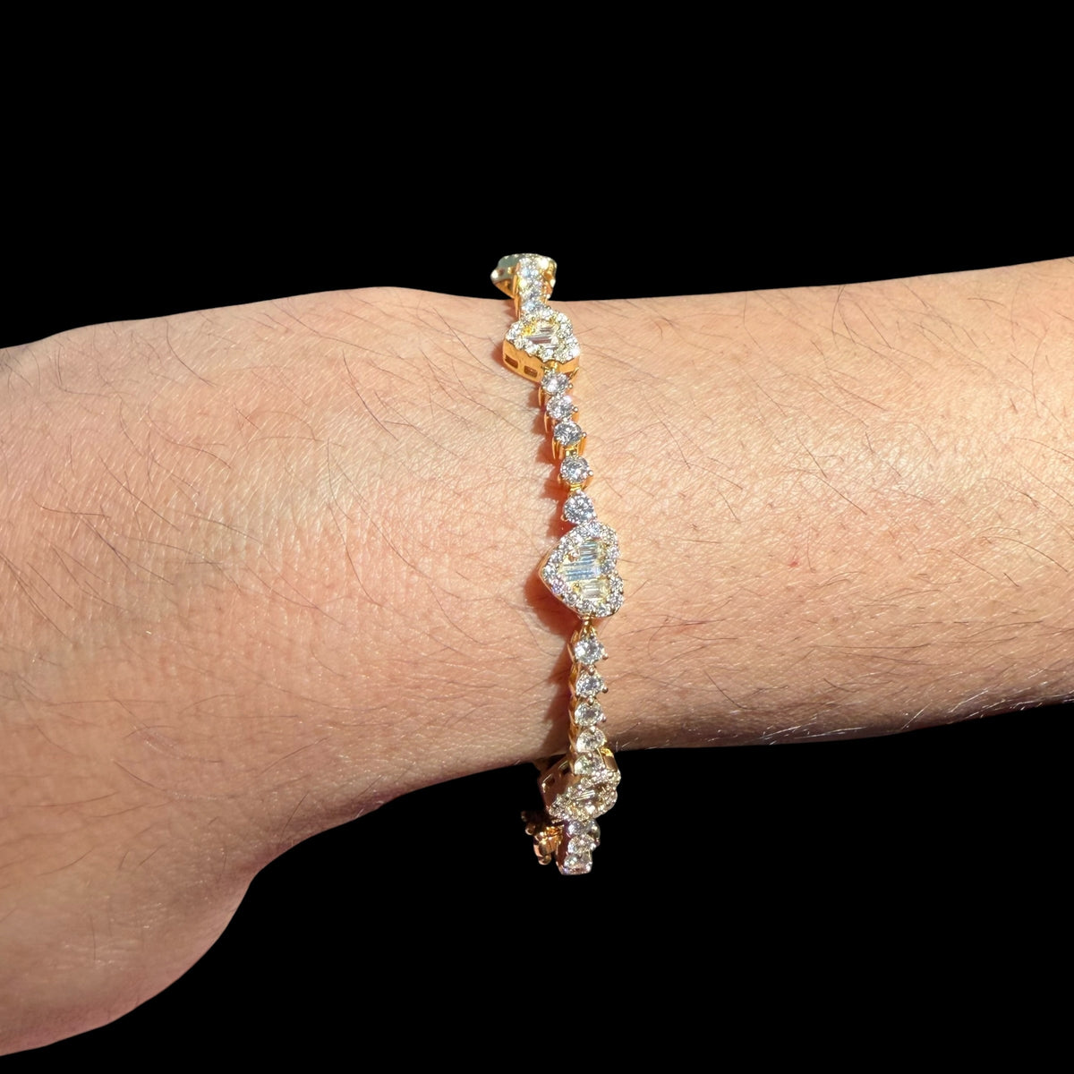 Gold Moissanite Tennis Bracelet 925 Silver Baguette Heart Bracelet Gift for Her
