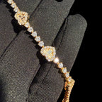 Gold Moissanite Tennis Bracelet 925 Silver Baguette Heart Bracelet Gift for Her