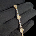 Gold Moissanite Tennis Bracelet 925 Silver Baguette Heart Bracelet Gift for Her