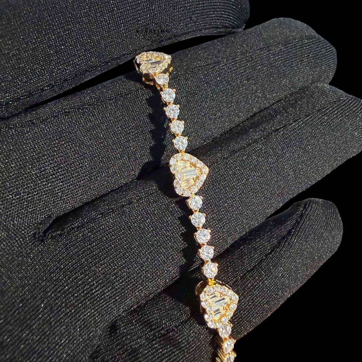 Gold Moissanite Tennis Bracelet 925 Silver Baguette Heart Bracelet Gift for Her