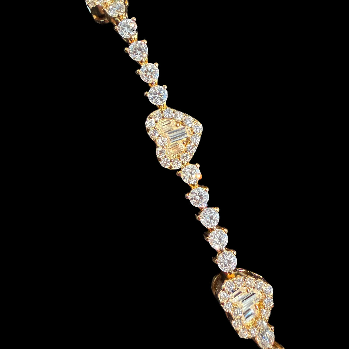 Gold Moissanite Tennis Bracelet 925 Silver Baguette Heart Bracelet Gift for Her