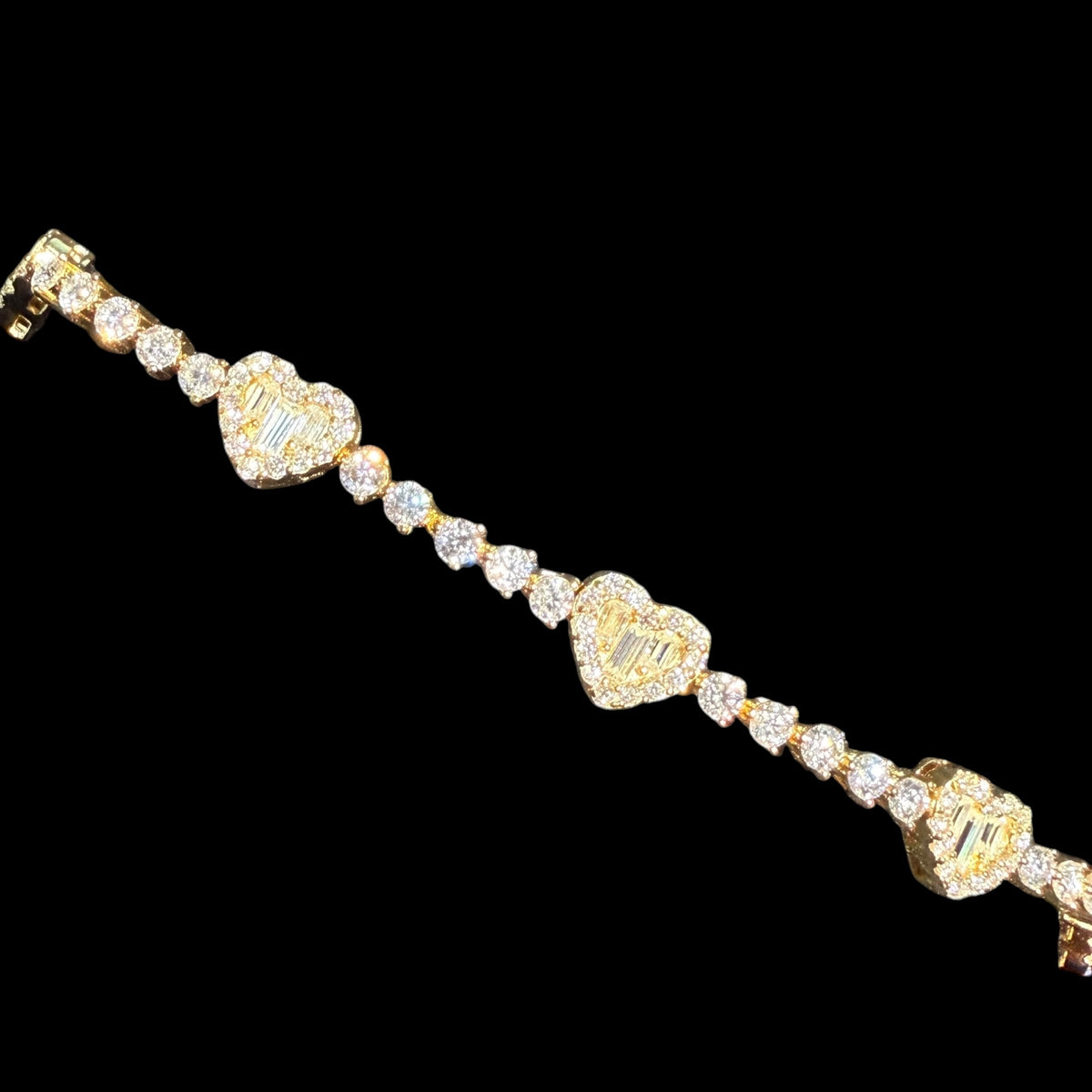 Gold Moissanite Tennis Bracelet 925 Silver Baguette Heart Bracelet Gift for Her