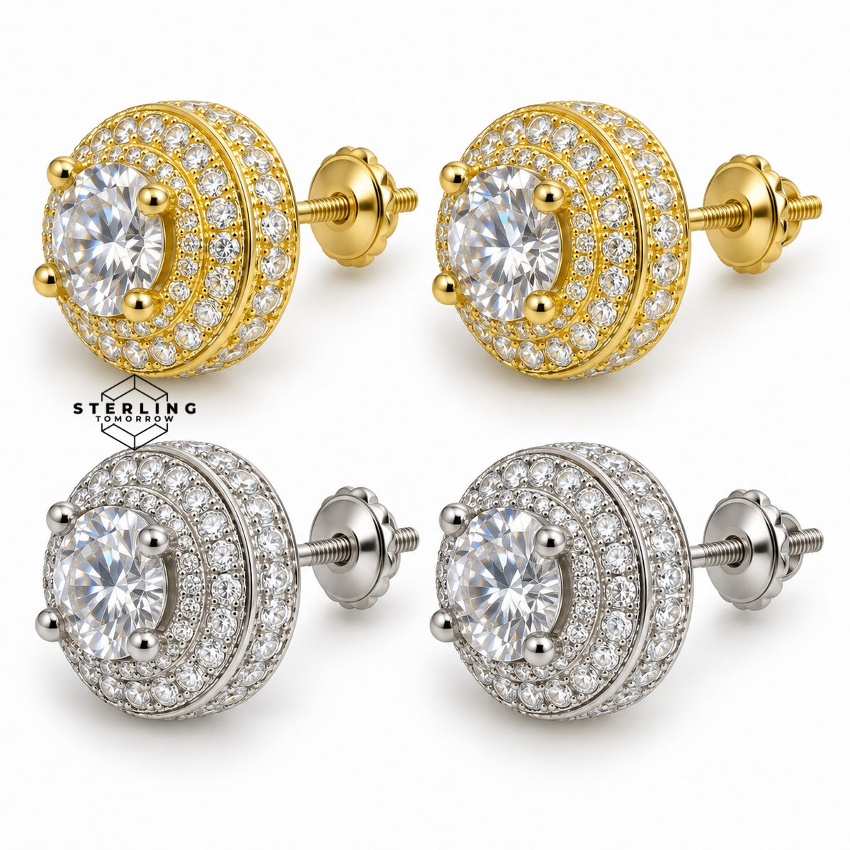 Moissanite Halo Stud Earrings