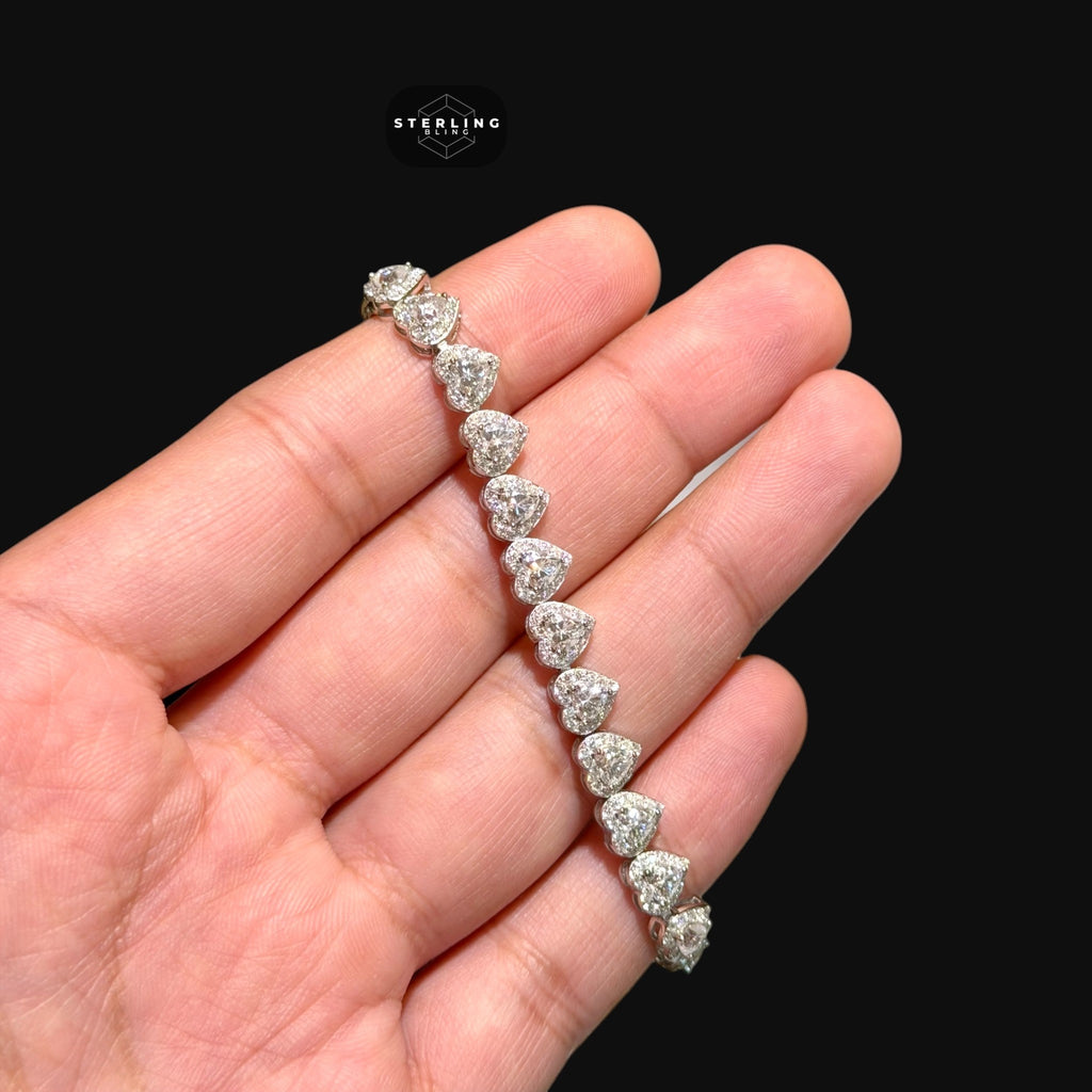Moissanite Heart Bracelet 7mm 7"