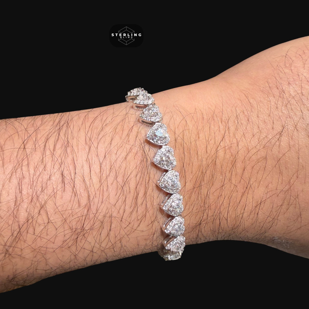 Moissanite Heart Bracelet 7mm 7"