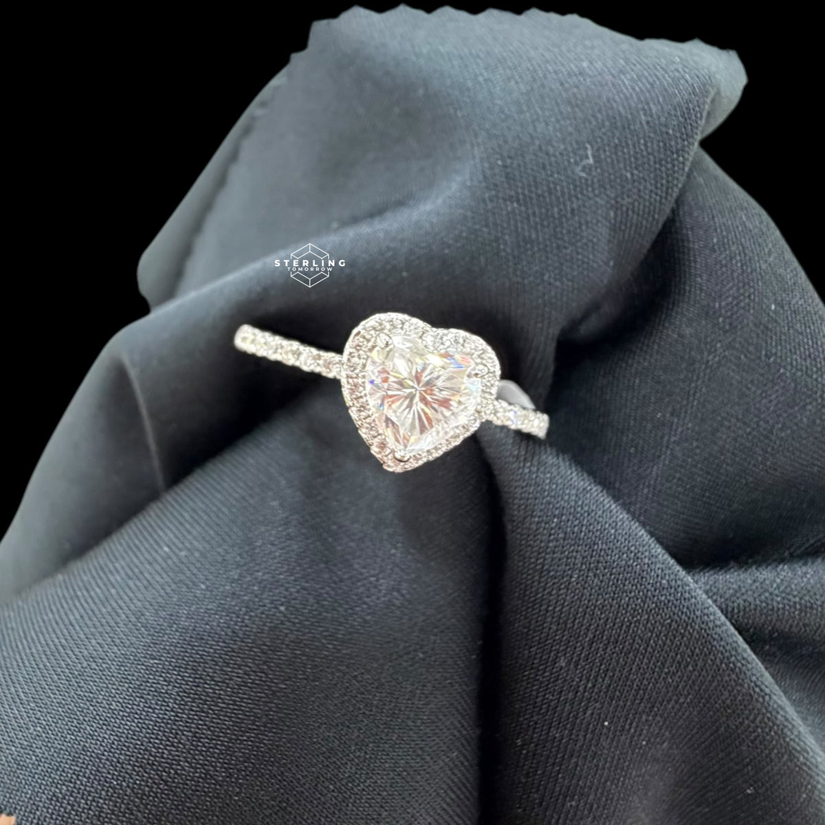 2.3 CTW Heart Cut Moissanite Engagement Ring 925 Sterling Silver