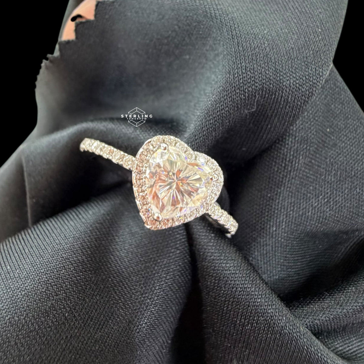 2.3 CTW Heart Cut Moissanite Engagement Ring 925 Sterling Silver