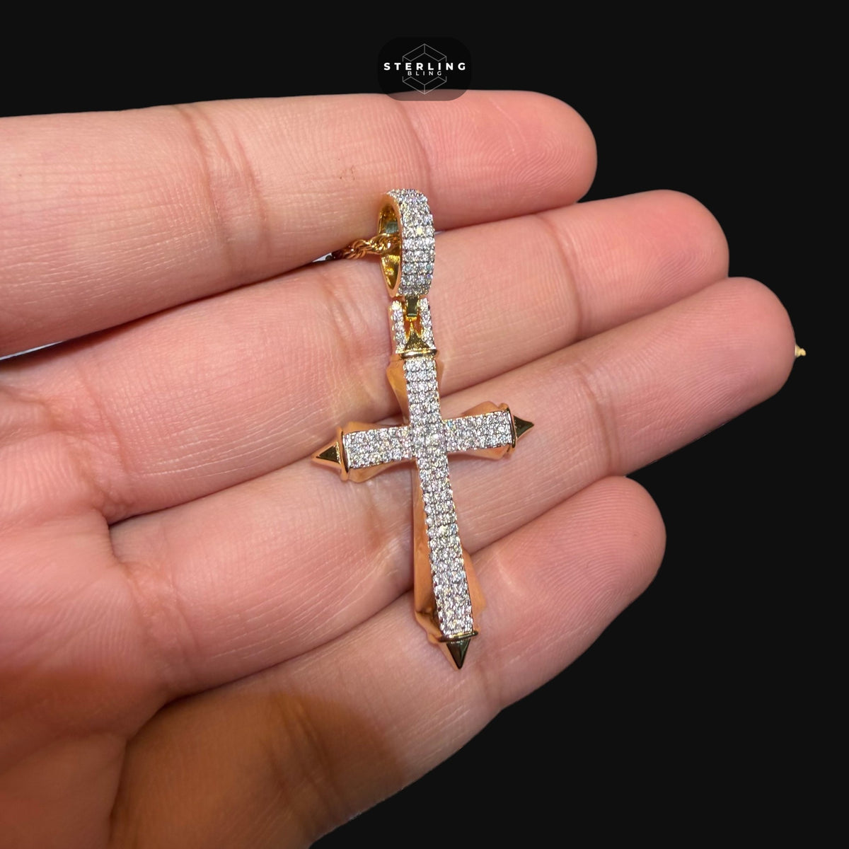 Moissanite Gold Two Tone Pointed Cross Pendant